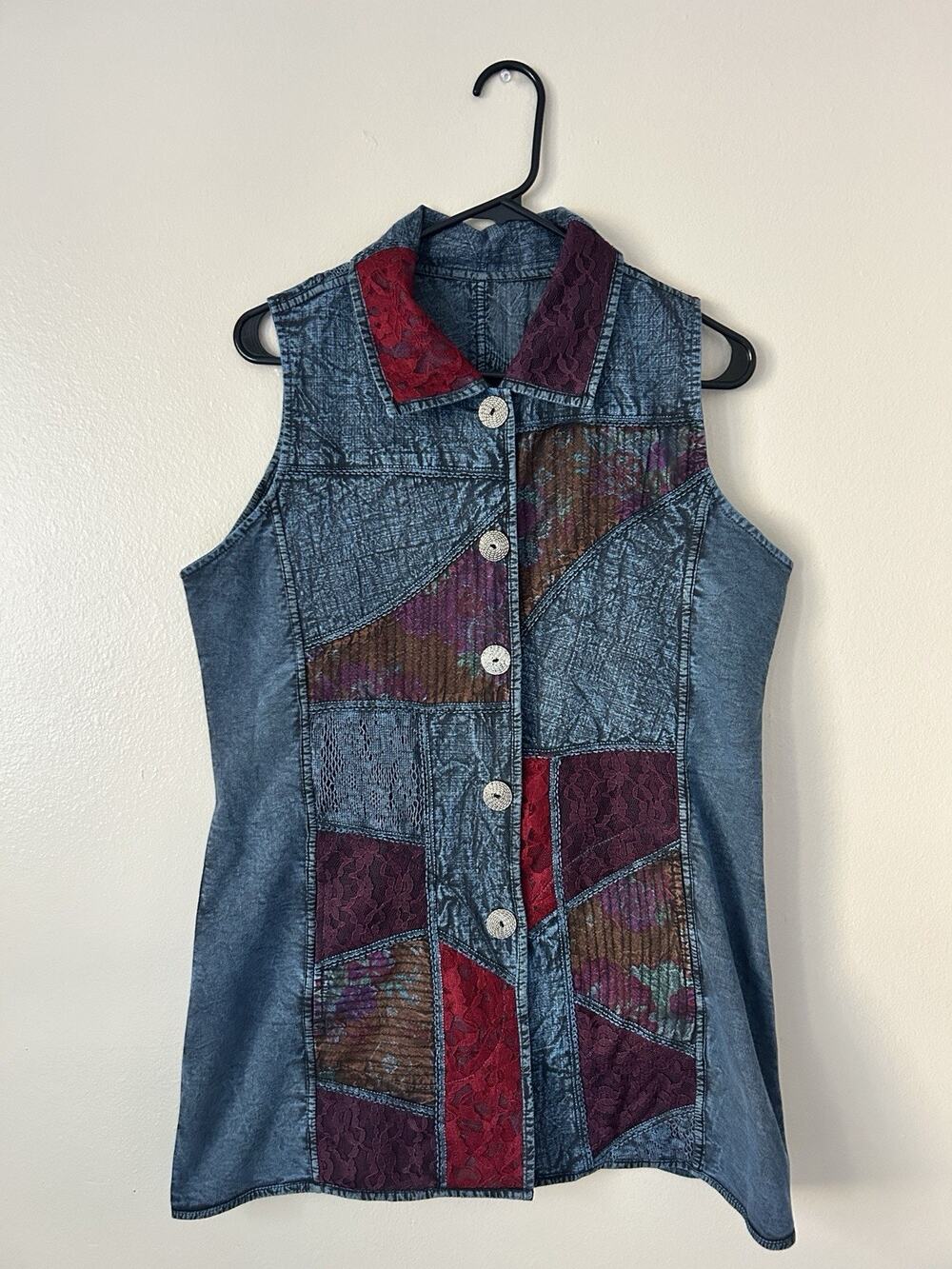 Parsley & Sage Reversible Denim Vest Top Womens Size Small Patchwork Cotton
